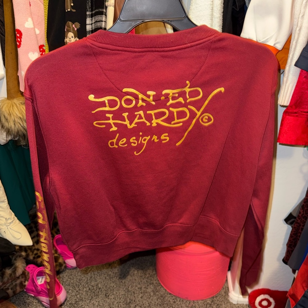 Ed Hardy Burgundy Sweatshirt with Bold Graphic - Picture 4 of 4
